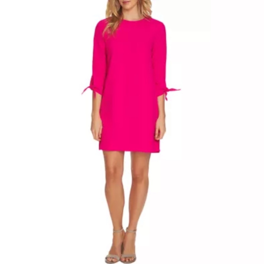 CeCe 3/4 Sleeve Moss Crepe Shift Dress in Hot Magenta
